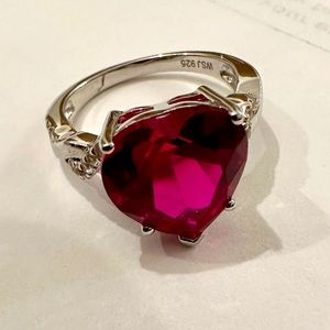 Heart Shaped Lab Created Ruby and Zircon Ring